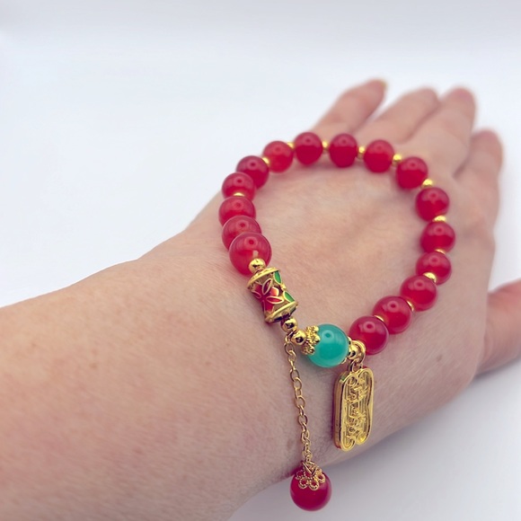 RETRO SYNTHETIC RED AGATE LUCKY BRACELET - Picture 2 of 4